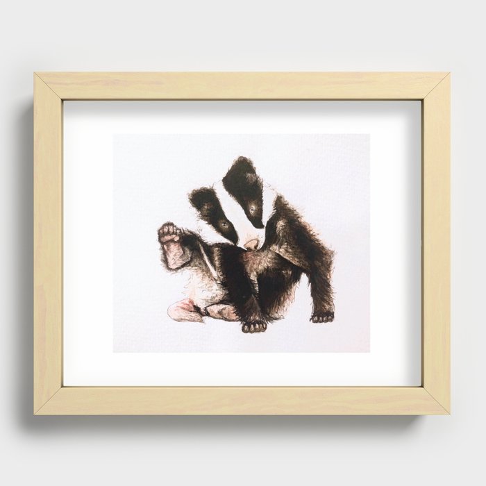 “Badger Cub” Watercolor Animal Painting Recessed Framed Print