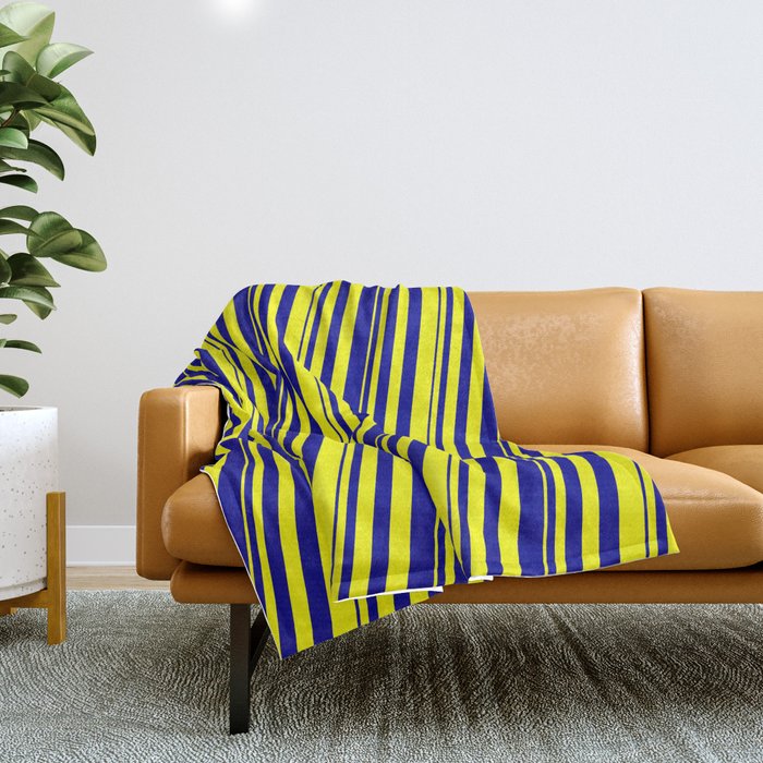Yellow and Dark Blue Colored Striped Pattern Throw Blanket