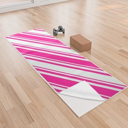 [ Thumbnail: Deep Pink and Mint Cream Colored Lines/Stripes Pattern Yoga Towel ]