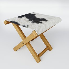 Black and White Cow Skin Print Pattern Modern, Cowhide Faux Leather Folding Stool
