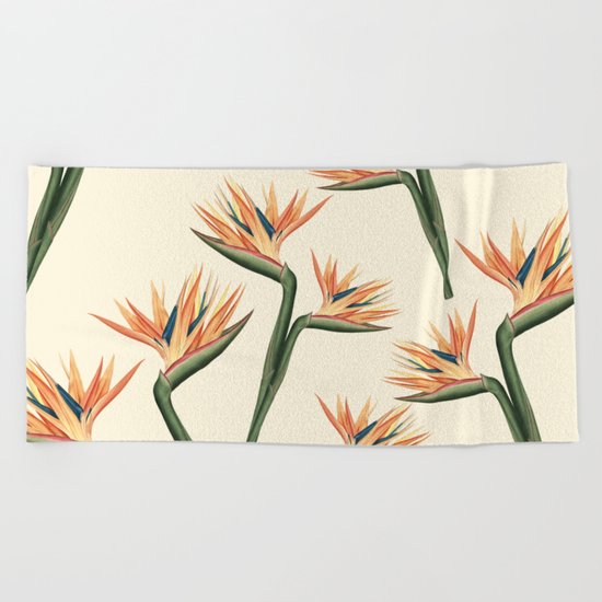 Birds of Paradise Flowers Beach Towel