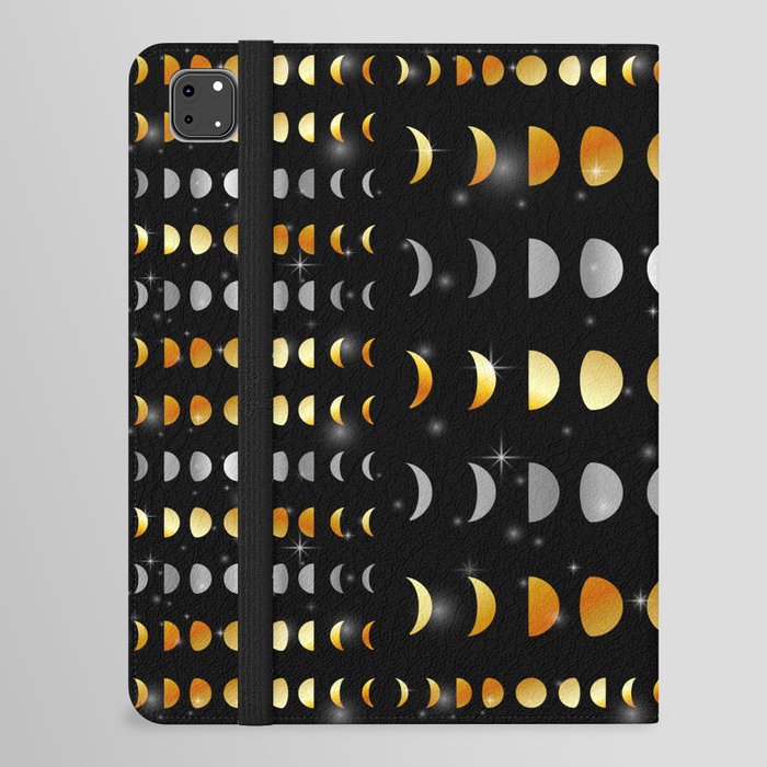 Celestial Moon phases and stars in silver and gold iPad Folio Case