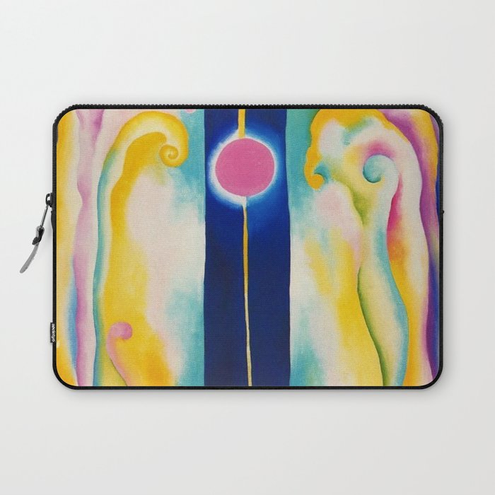 Pink Moon and Blue Lines Abstract Painting by Georgia O'Keeffe Laptop Sleeve