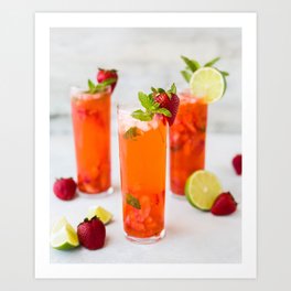 Strawberry Summer Cocktails Art Print