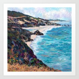 Wild Beach, Big Sur, California Coast. Pacific Coast Highway Road Trip. Oil on panel painting. Art Print