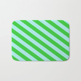 [ Thumbnail: Turquoise and Lime Green Colored Stripes Pattern Bath Mat ]