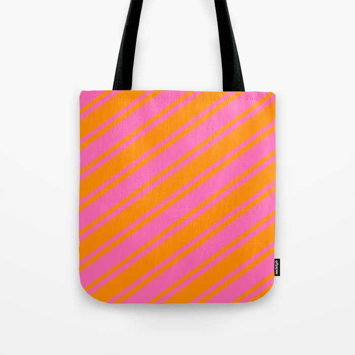 Dark Orange & Hot Pink Colored Striped/Lined Pattern Tote Bag