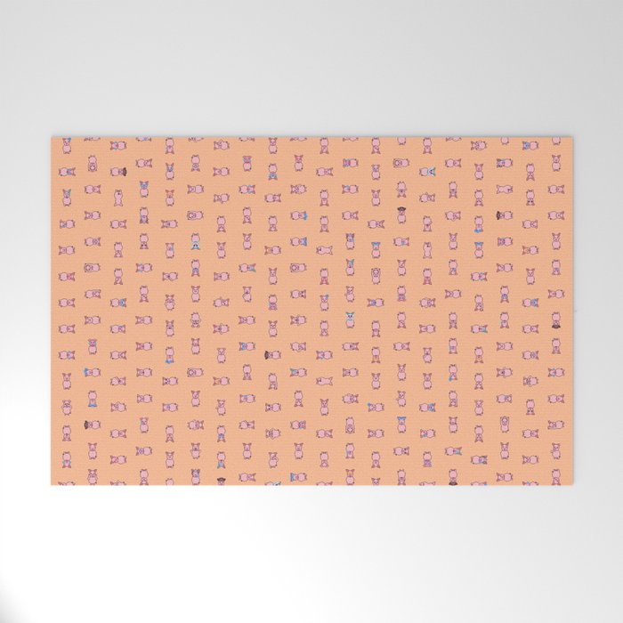 Pig Pixel Art Emoji, Orange Welcome Mat