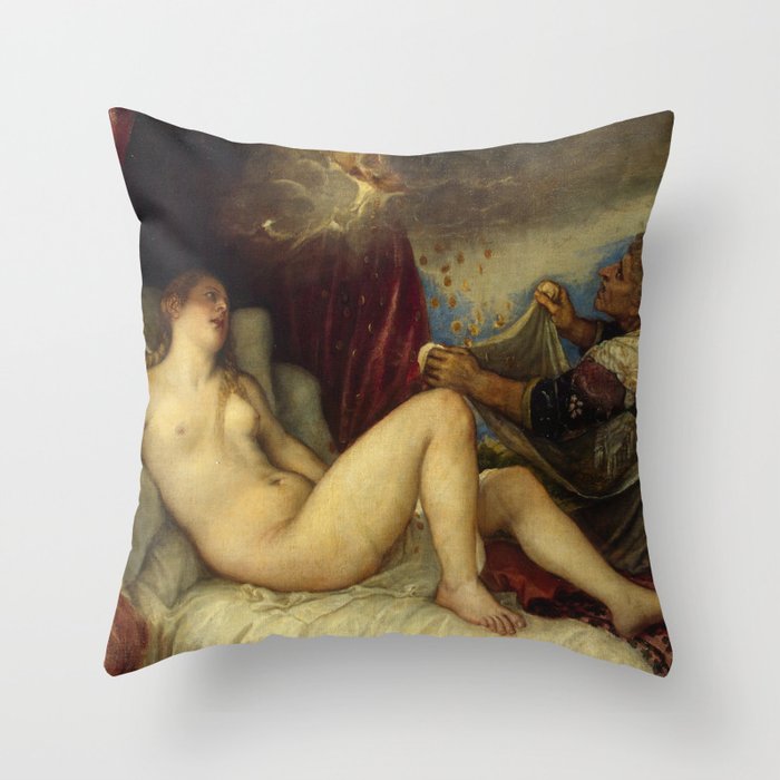 Titian (Tiziano Vecelli) "Danae receiving the Golden Rain", 1553-1554 Throw Pillow