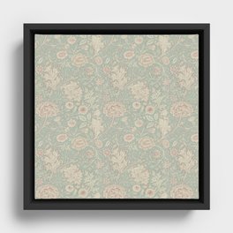 William Morris Vintage Double Bough Teal Rose Framed Canvas