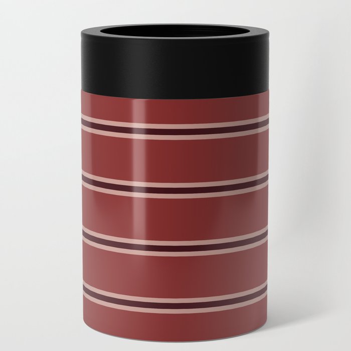 Mid Century Modern Stripes 821 Burgundy Brown and Beige Can Cooler