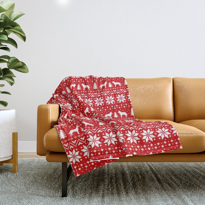 Belgian Malinois Silhouettes Christmas Sweater Pattern Throw Blanket