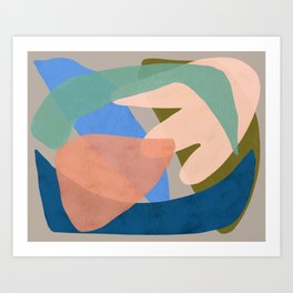 Shapes and Layers no.30 - Large Organic Shapes Blue Pink Green Gray Art Print