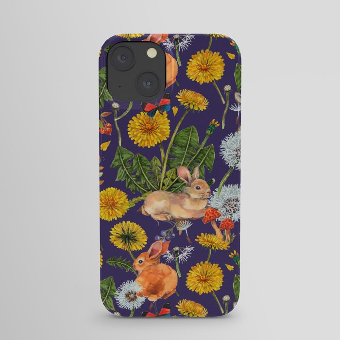 Dandelion Flowers with Rabbits - purple iPhone Case