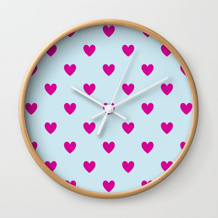 Sweet Hearts - magenta on light blue Wall Clock