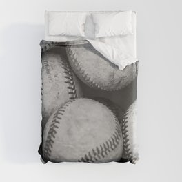 Baseballs Black & White Graphic Illustration Design Duvet Cover