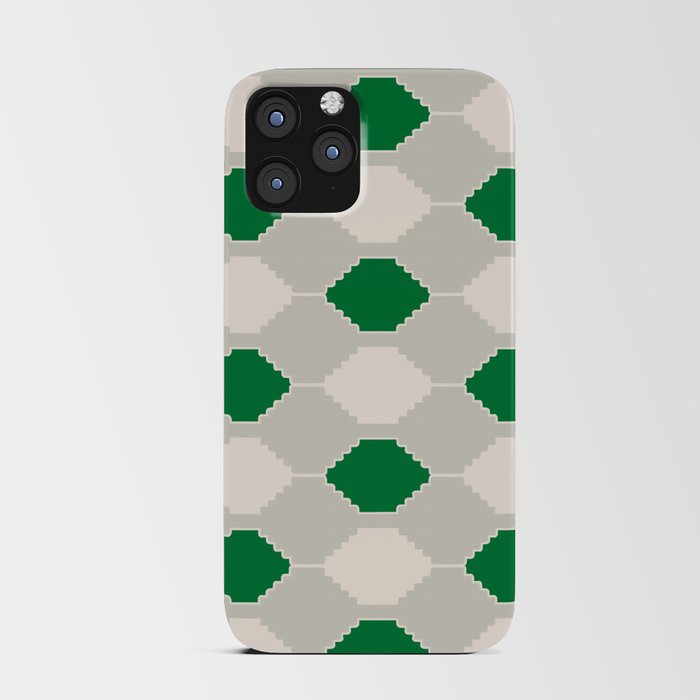 Abstract Southwest Plaid Pattern in Green and Light Grey iPhone Card Case