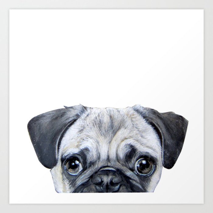 pug Dog illustration original painting print Art Print by ...
