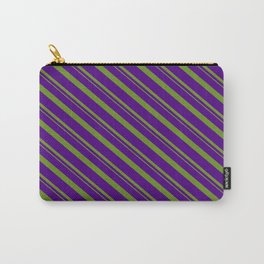 [ Thumbnail: Indigo and Green Colored Striped/Lined Pattern Carry-All Pouch ]
