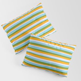 [ Thumbnail: Sky Blue, Green, Orange, and Lavender Colored Lines Pattern Pillow Sham ]