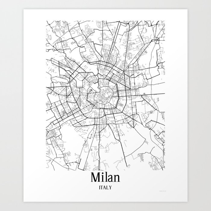 Milan city map Art Print