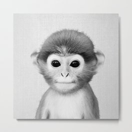 Baby Monkey - Black & White Metal Print