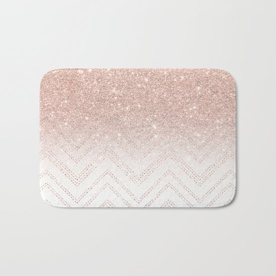 Modern faux rose gold glitter ombre modern chevron stitches pattern Bath Mat