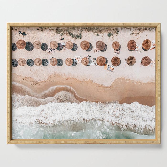 People On Beach, Aerial Drone Photography, Summer Vibes Photography, Ocean Wall Art Print, Sea Art Serving Tray