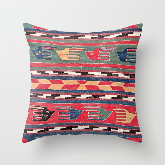 Southwestern Nomad II // 18th Century Colorful Red Blue Green Yellow Shapes and Bands Pattern Throw Pillow