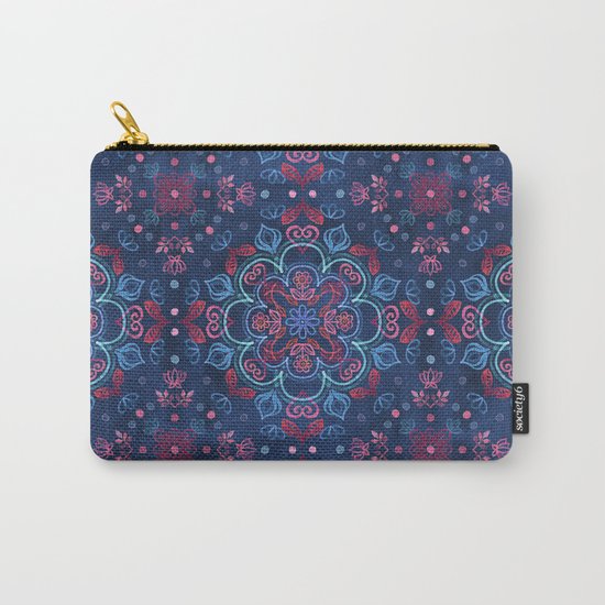 Cherry Red & Navy Blue Watercolor Floral Pattern Carry-All Pouch