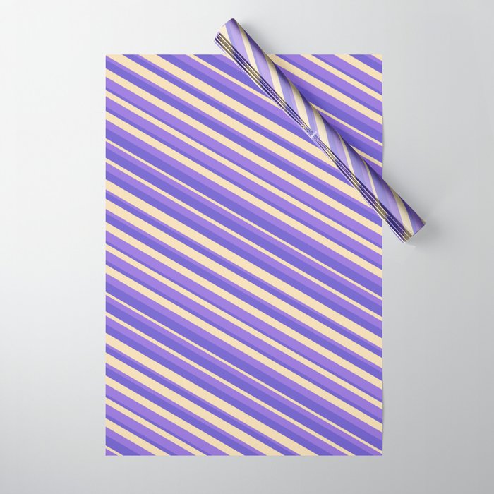 Purple, Slate Blue, and Tan Colored Striped Pattern Wrapping Paper