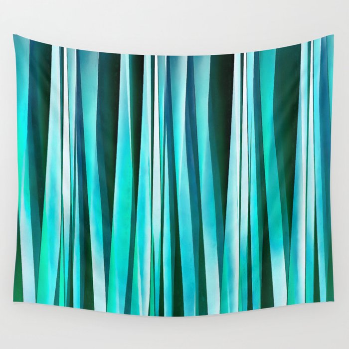 Turquoise and Cyan Ocean Stripy Lines Pattern Wall Tapestry