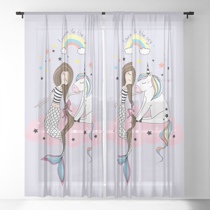 Mermaid & Unicorn Sheer Curtain