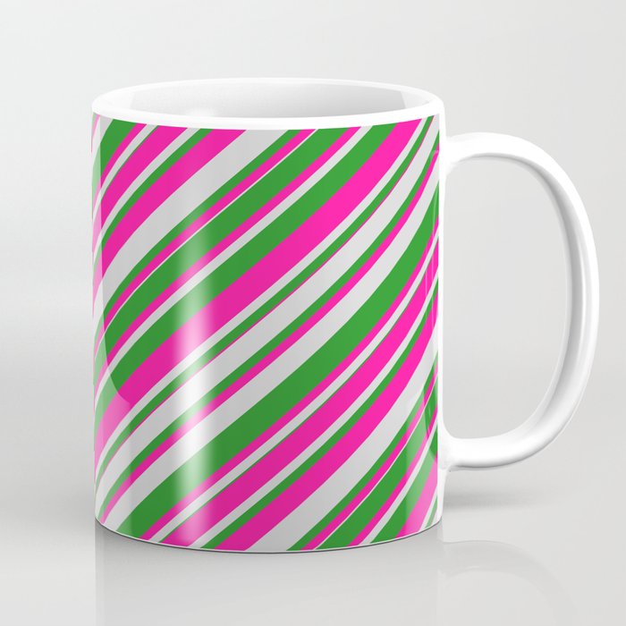 Deep Pink, Light Grey, and Forest Green Colored Lines Pattern Coffee Mug