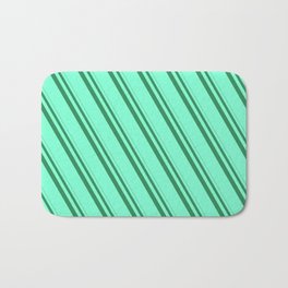[ Thumbnail: Sea Green and Aquamarine Colored Stripes Pattern Bath Mat ]