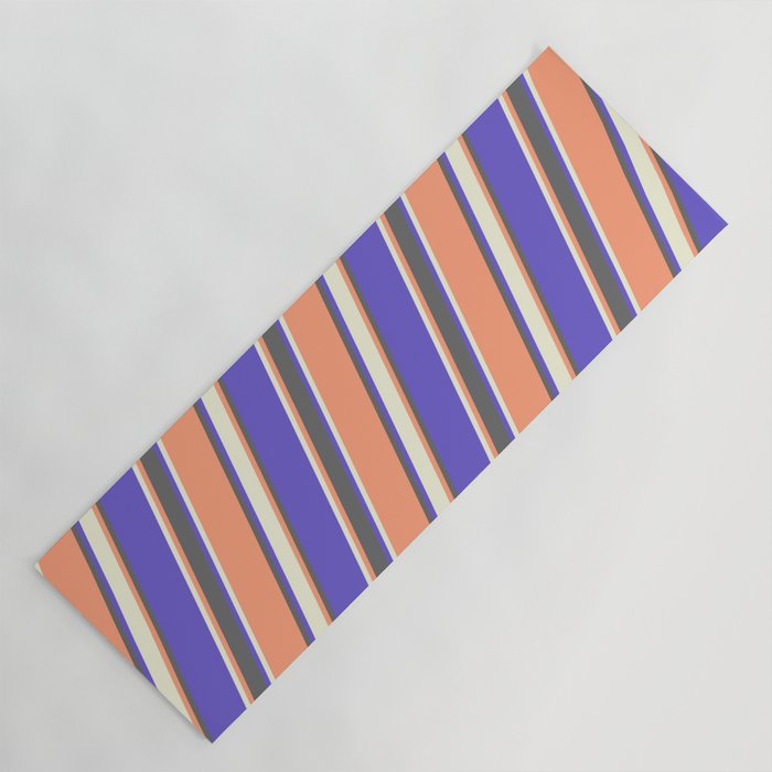 Light Salmon, Dim Grey, Slate Blue, and Beige Colored Lined/Striped Pattern Yoga Mat