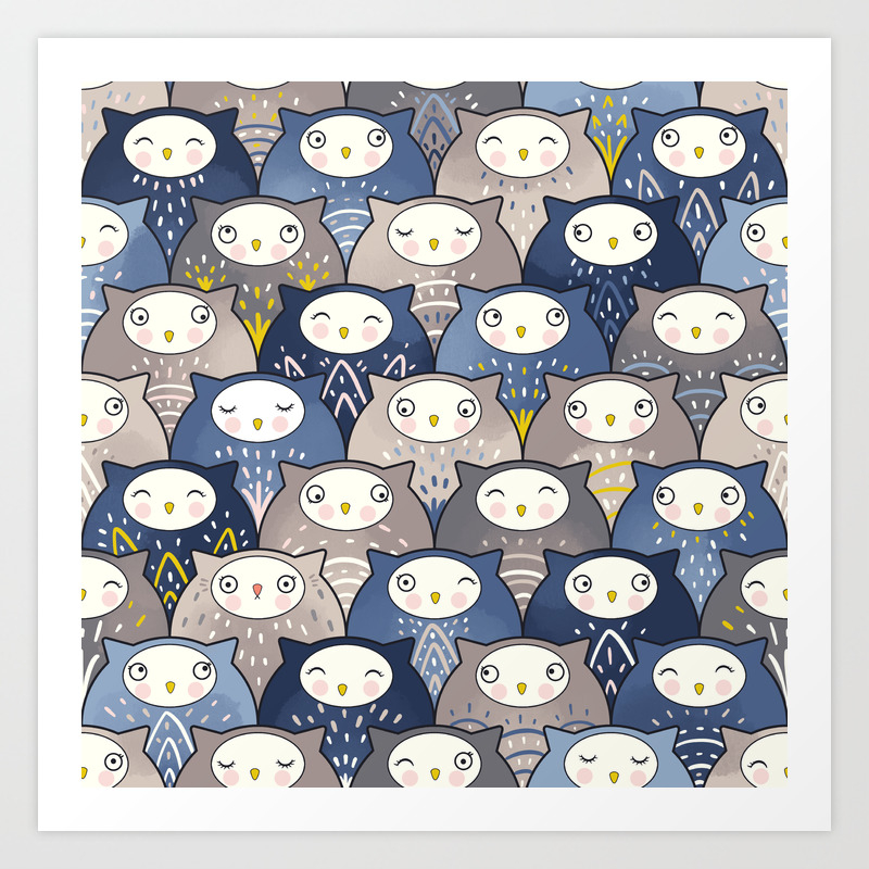 Find A Cat In A Parliament Of Owls Art Deco Kawaii Art Print By
