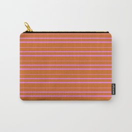 [ Thumbnail: Chocolate and Violet Colored Striped Pattern Carry-All Pouch ]