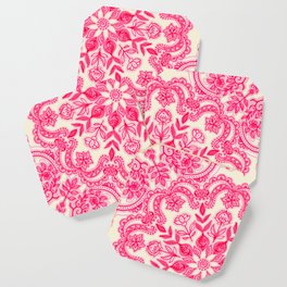 Hot Pink & Soft Cream Folk Art Pattern Coaster