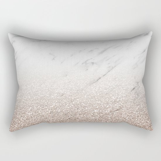 Glitter ombre - white marble & rose gold glitter Rectangular Pillow