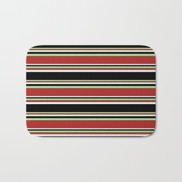 [ Thumbnail: Light Green, Red, Light Cyan, and Black Colored Striped/Lined Pattern Bath Mat ]