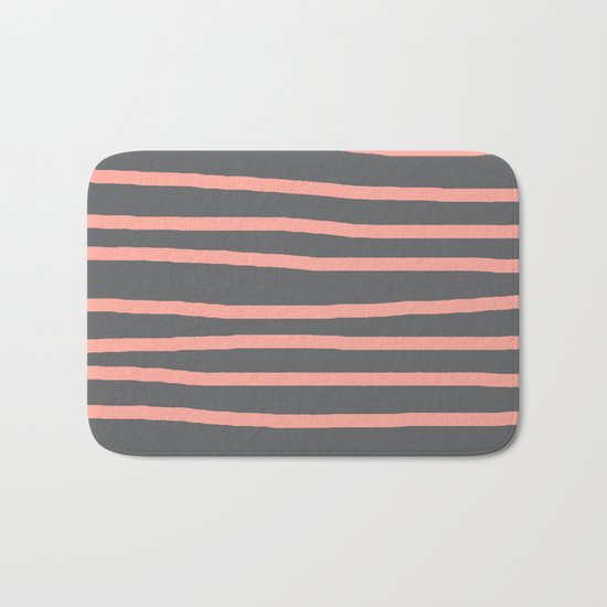 Simply Drawn Stripes Salmon Pink on Storm Gray Bath Mat