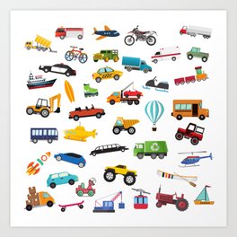 Little Boy Things That Move Vehicle Cars Pattern for Kids Art Print