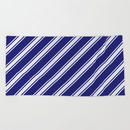 [ Thumbnail: Midnight Blue and Lavender Colored Striped Pattern Beach Towel ]
