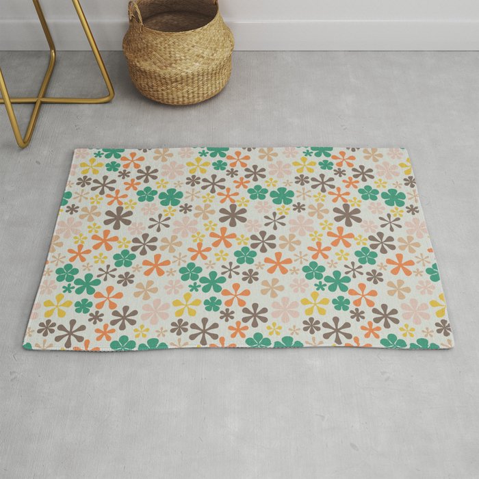 orange green yellow harvest florals eclectic daisy print ditsy florets Rug
