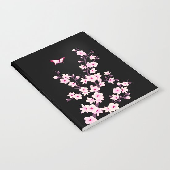 Cherry Blossoms Pink Black Notebook