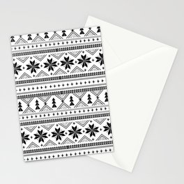 Fair Isle christmas pattern snowflakes camping winter trees christmas tree minimal black and white Stationery Card