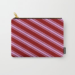 [ Thumbnail: Dark Red and Plum Colored Striped/Lined Pattern Carry-All Pouch ]
