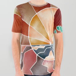 Sunset Giraffe Abstract All Over Graphic Tee