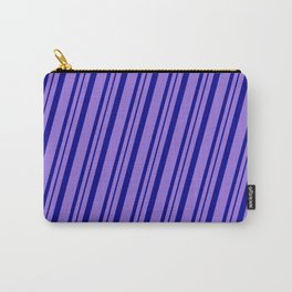 [ Thumbnail: Purple & Dark Blue Colored Pattern of Stripes Carry-All Pouch ]